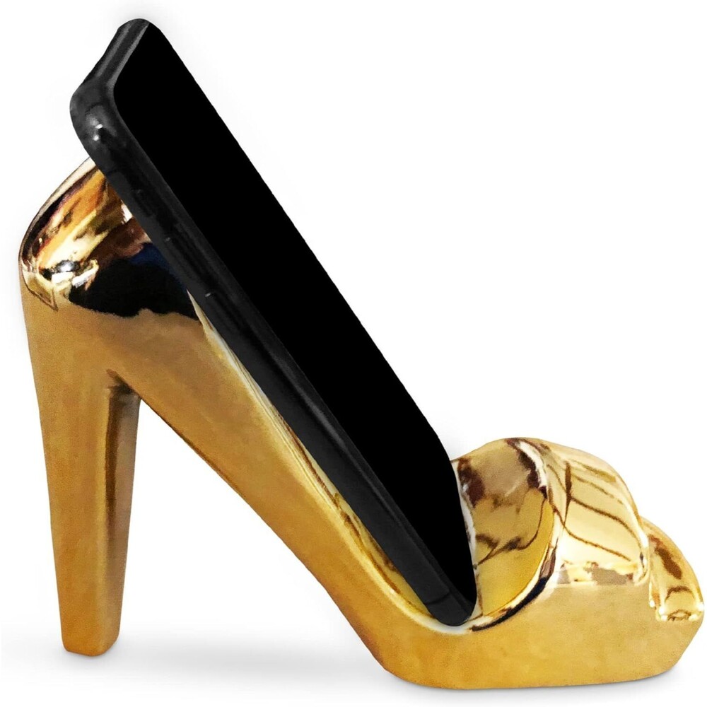 Trovety Gold High Heel Holder for Cell Phone - Porcelain Shoe Phone Stand